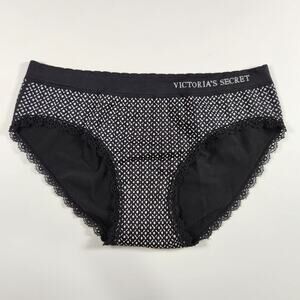 Victoria's Secret Seamless Tagless Lace Trim Hiphugger Panty - Black - Small